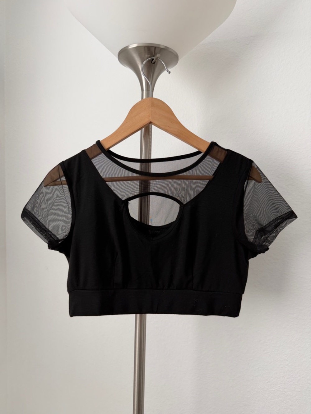 SHEIN Black Mesh Panel Cutout Crop Top